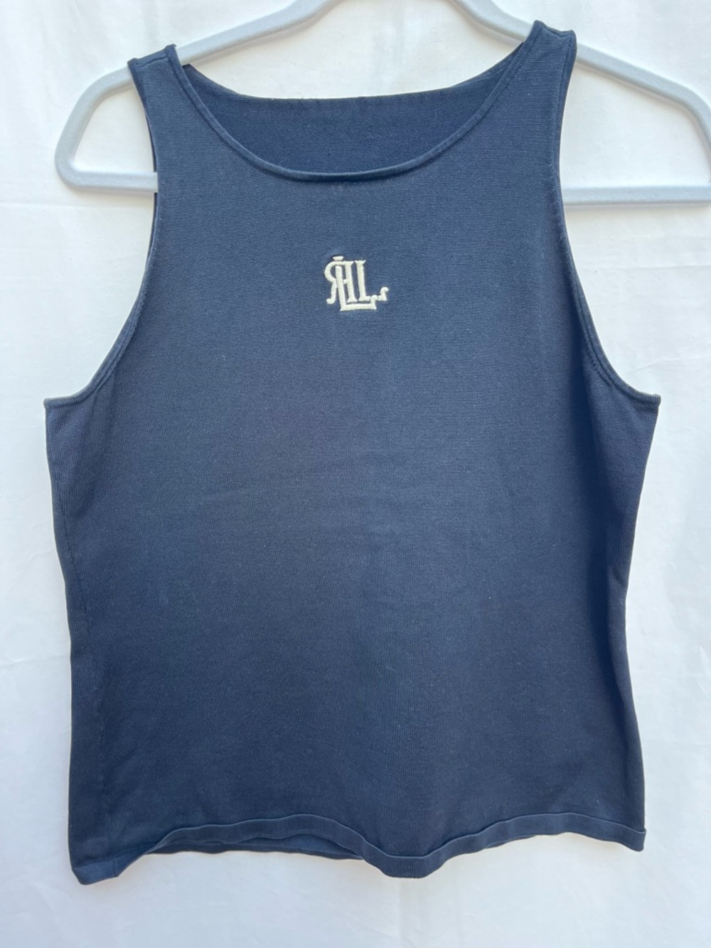 Vintage Ralph Lauren Navy Blue Tank Top with White RL Crest - Picture 2 of 6